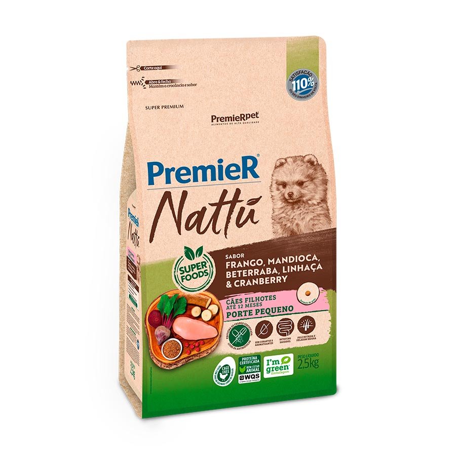 Premier Nattu Cães Filhotes Raças Peq Mandioca 2,5kg
