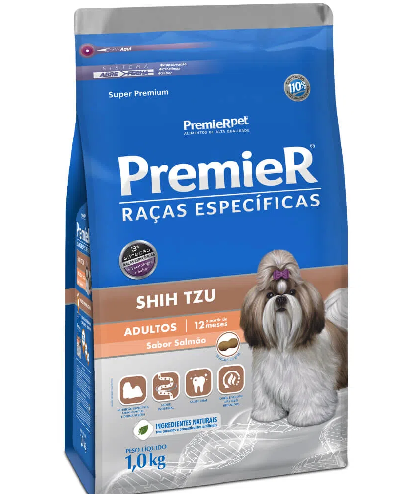 Raças Esp Cães Adultos Shih Tzu Salmão 1kg