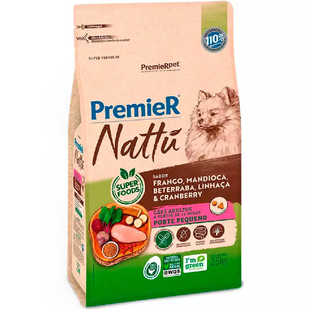 Premier Nattu Cães Adultos Raças Peq Mandioca 2,5kg