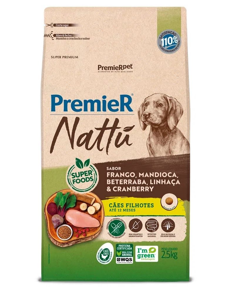 Premier Nattu Cães Filhotes Mandioca 2,5kg