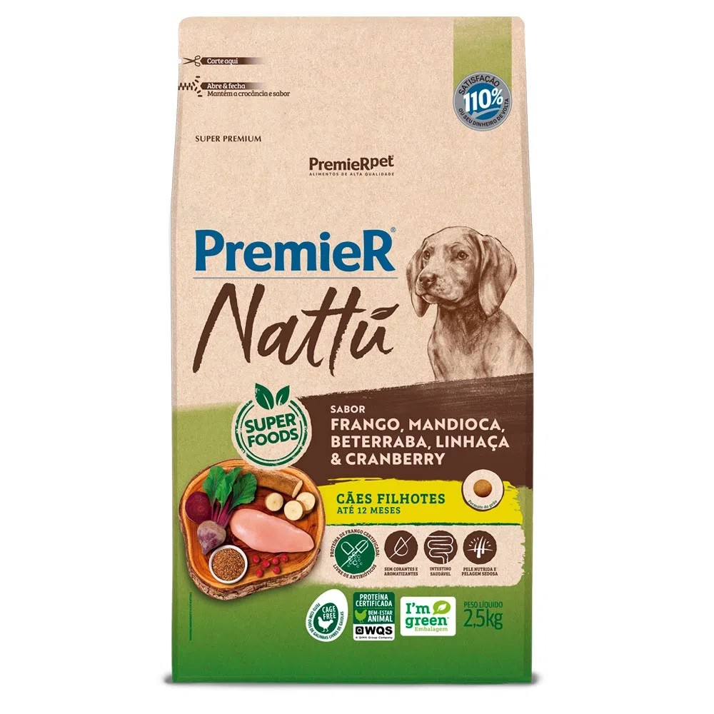 Premier Nattu Cães Filhotes Mandioca 2,5kg