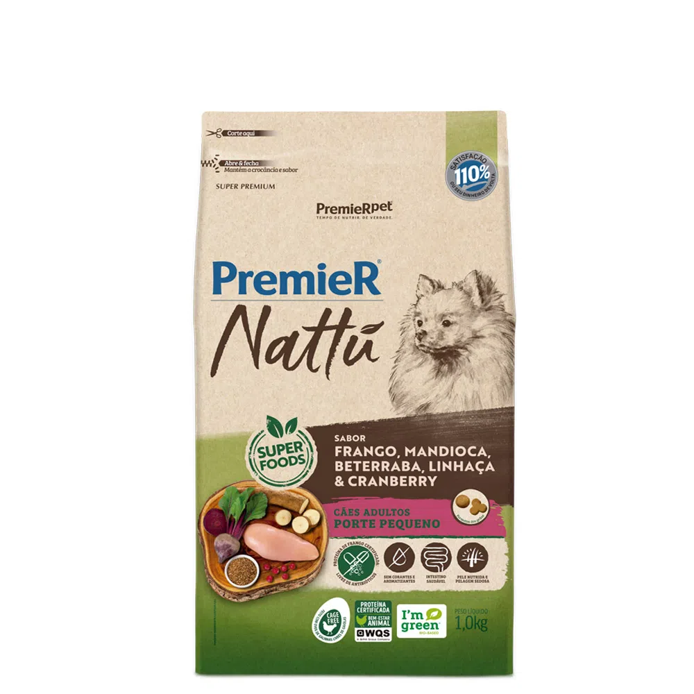 Premier Nattu Cães Adultos Raças Peq Mandioca 1kg